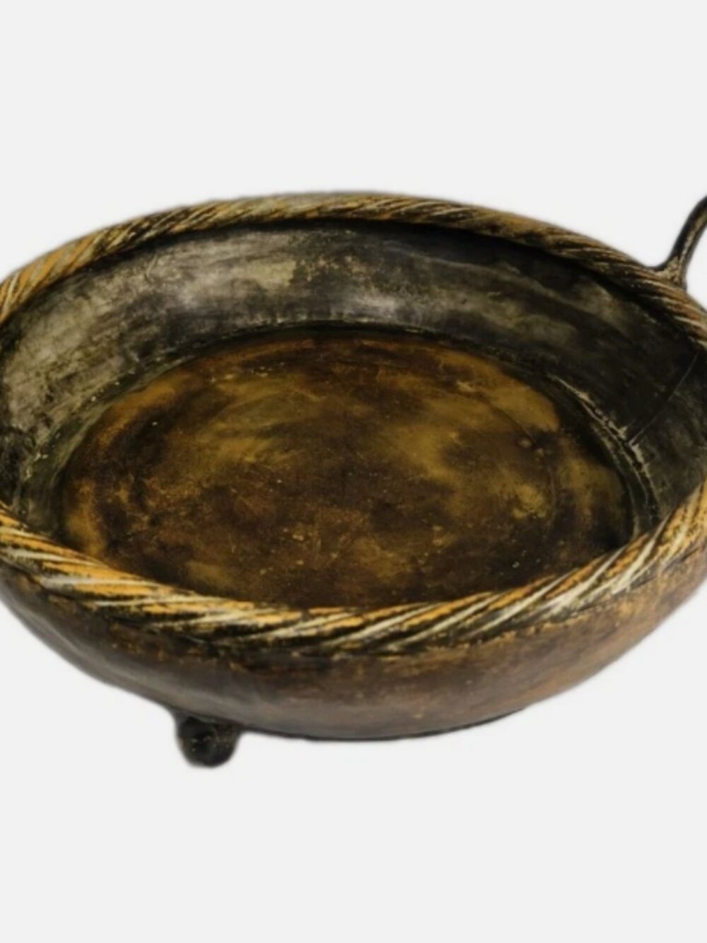 Vintage Style Bronze Color Decor Urli Footed Bowl Rustic 10" Tray Worn Finish